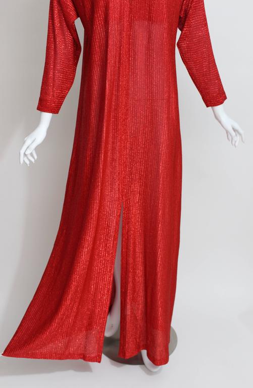 1980s Halston Metallic Red Caftan Dress