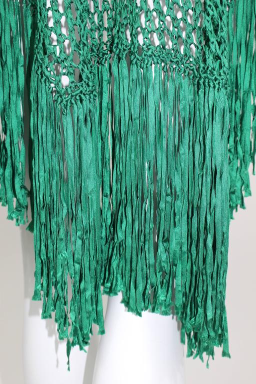 Emerald Green Crochet Fringe Shawl, 1930s