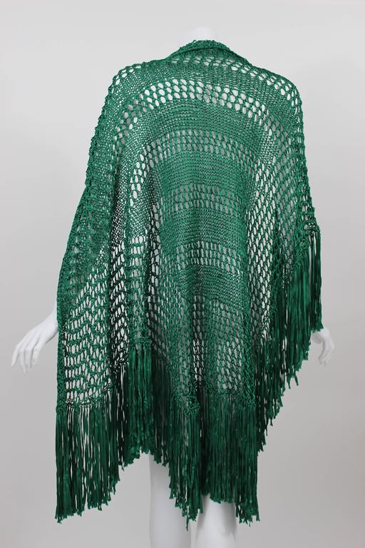 Emerald Green Crochet Fringe Shawl, 1930s