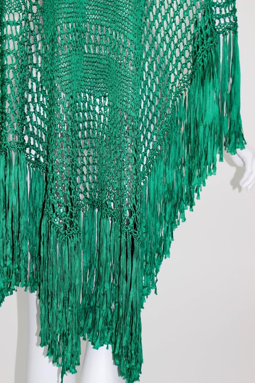 Emerald Green Crochet Fringe Shawl, 1930s