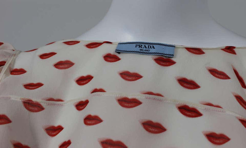 Prada Lips Sleeveless Ruffle Silk Blouse 2012