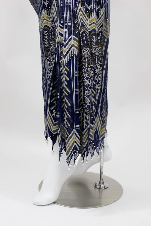 Vintage Zandra Rhodes Hand Painted Silk Dress, Pearl trimmed Slip & Headpiece