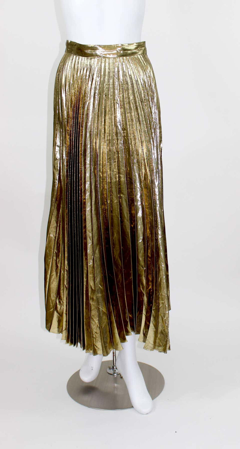 Vintage Halston metallic Gold Accordion Pleat Skirt