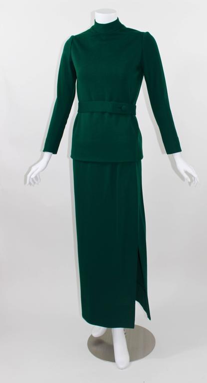 1960s Emerald Green Norman Norell attributed 2pc. Top Skirt Set