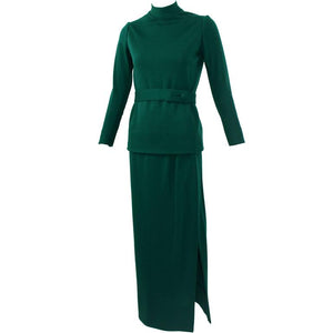 1960s Emerald Green Norman Norell attributed 2pc. Top Skirt Set