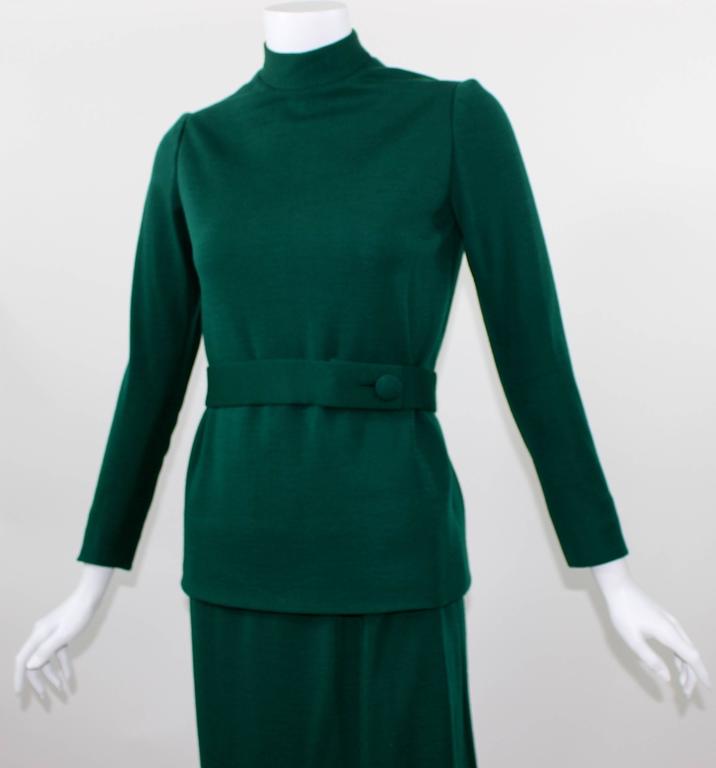 1960s Emerald Green Norman Norell attributed 2pc. Top Skirt Set