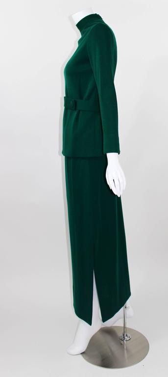 1960s Emerald Green Norman Norell attributed 2pc. Top Skirt Set