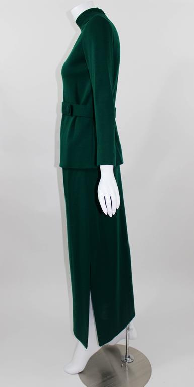 1960s Emerald Green Norman Norell attributed 2pc. Top Skirt Set