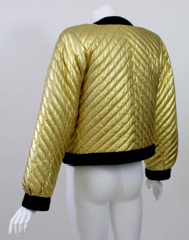 Vintage YSL Metallic Gold Quilted Leather Bomber Jacket Yves Saint Laurent