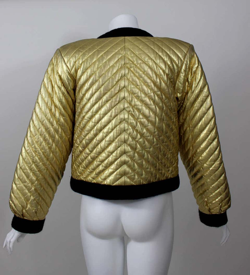 Vintage YSL Metallic Gold Quilted Leather Bomber Jacket Yves Saint Laurent
