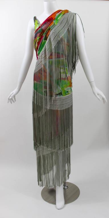 Missoni Runway 2004 Silk Colorful Fringe Scarf / Cape Dress