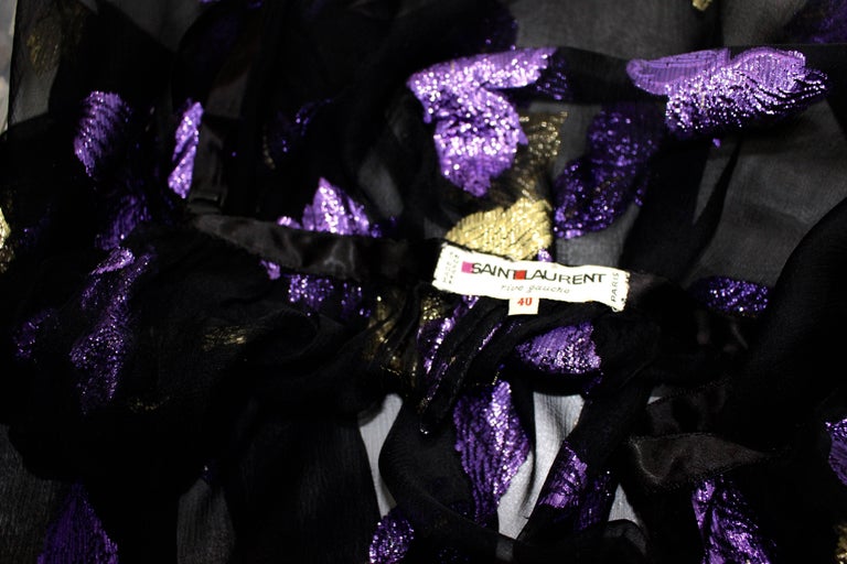 Yves Saint Laurent YSL Black Chiffon Metallic Falling Leaves Ensemble, 1978