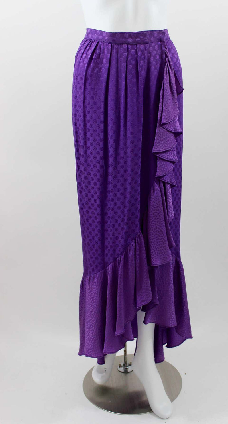 1970s Yves Saint Laurent Purple Silk Ruffle Skirt