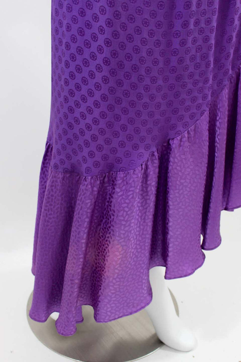 1970s Yves Saint Laurent Purple Silk Ruffle Skirt