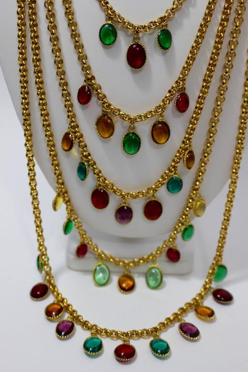 Chanel 5 Strand Gold Chain Colorful Gripoix Bead Necklace, 1980s