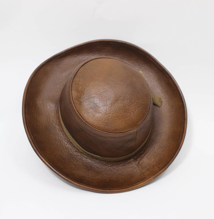 Yves Saint Laurent 1970s Brown Leather Hat Vintage YSL