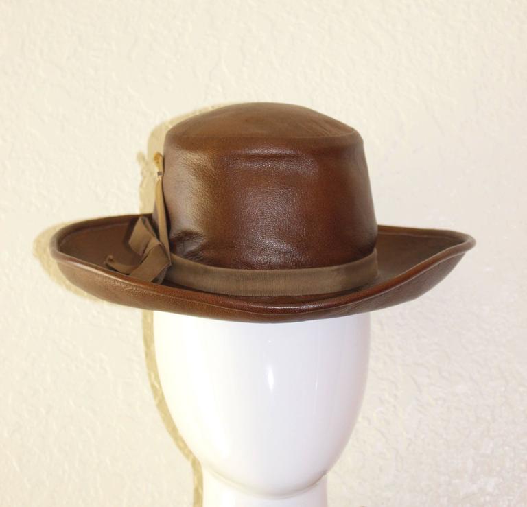 Yves Saint Laurent 1970s Brown Leather Hat Vintage YSL