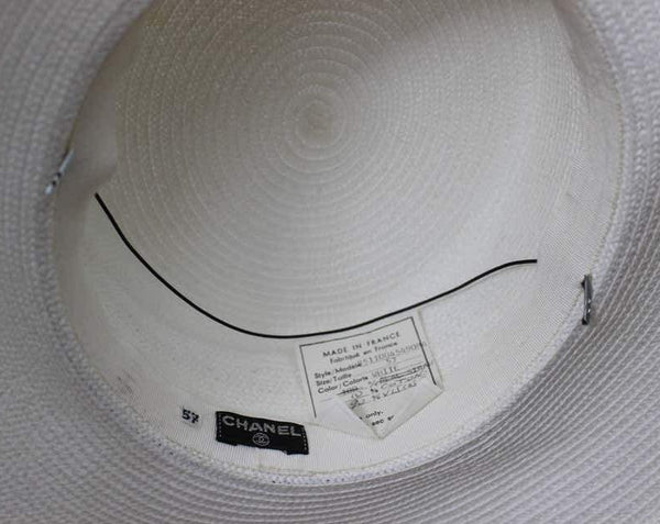 Vintage Chanel White Hat w/ Camellia Flower & Ribbon Trim