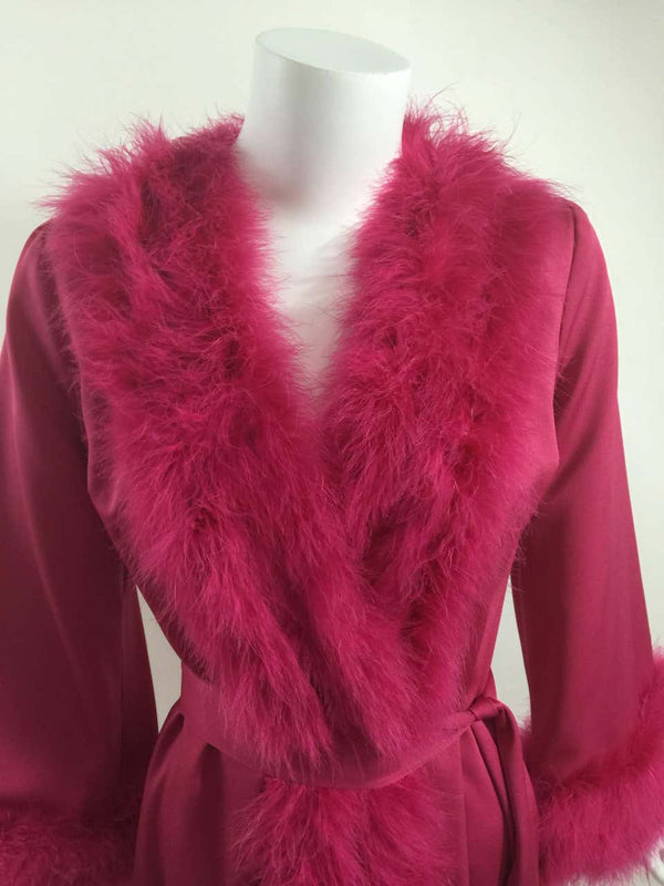 A Magnificent Magenta Marabou Feather Trimmed Caftan & Robe Vintage