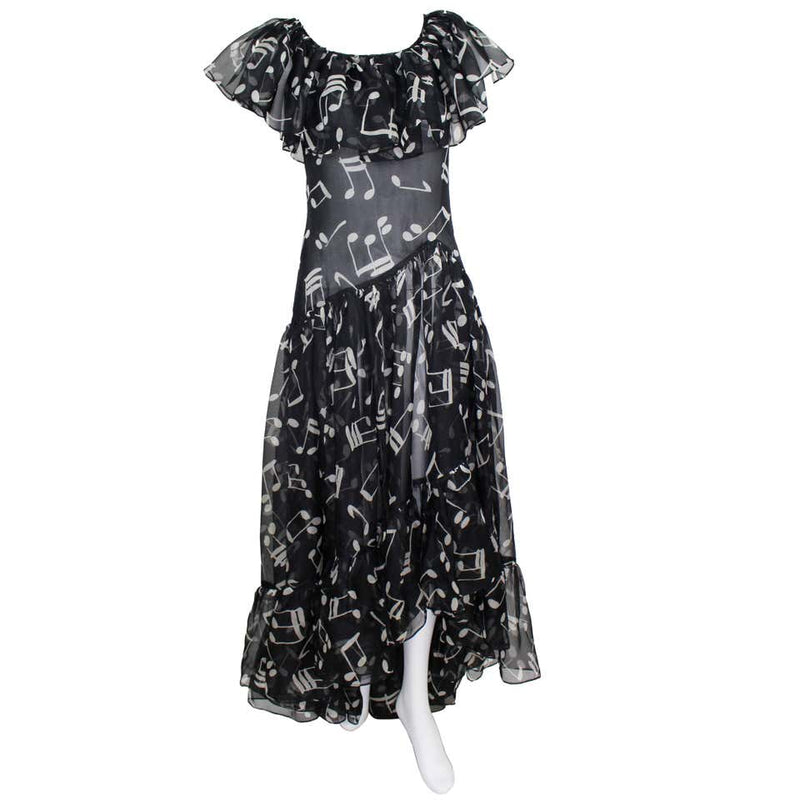 Yves Saint Laurent Documented Silk Black and White Music Note Dress, 1982