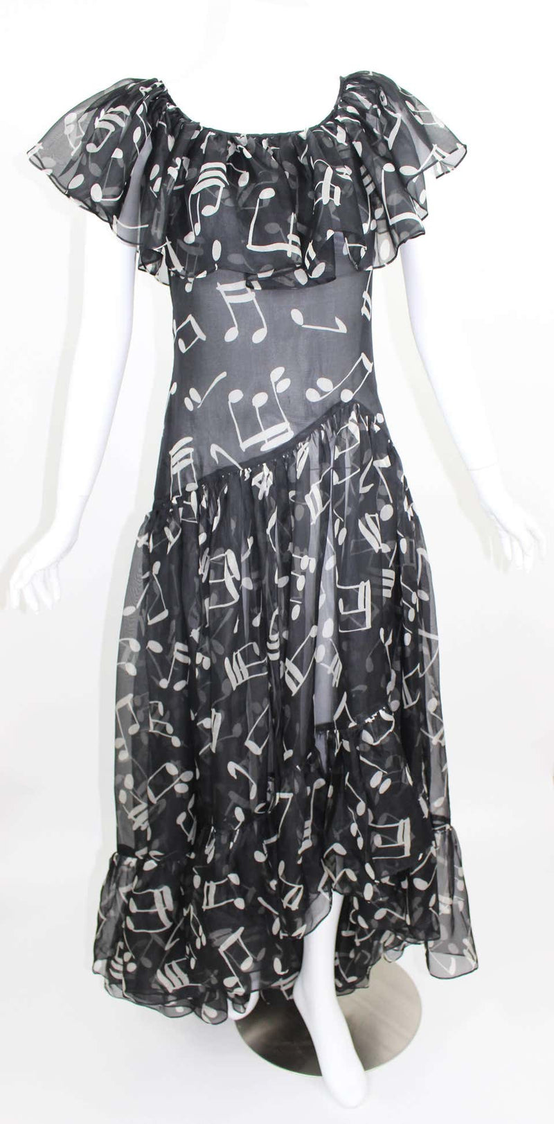 Yves Saint Laurent Documented Silk Black and White Music Note Dress, 1982