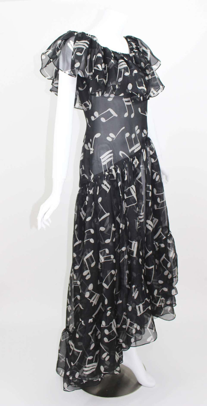 Yves Saint Laurent Documented Silk Black and White Music Note Dress, 1982