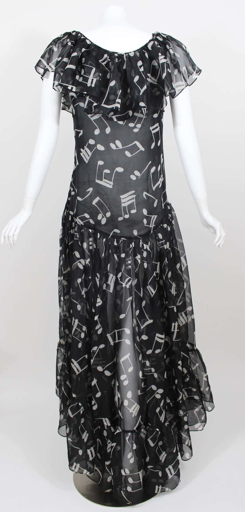 Yves Saint Laurent Documented Silk Black and White Music Note Dress, 1982