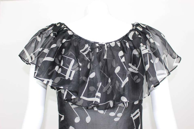 Yves Saint Laurent Documented Silk Black and White Music Note Dress, 1982