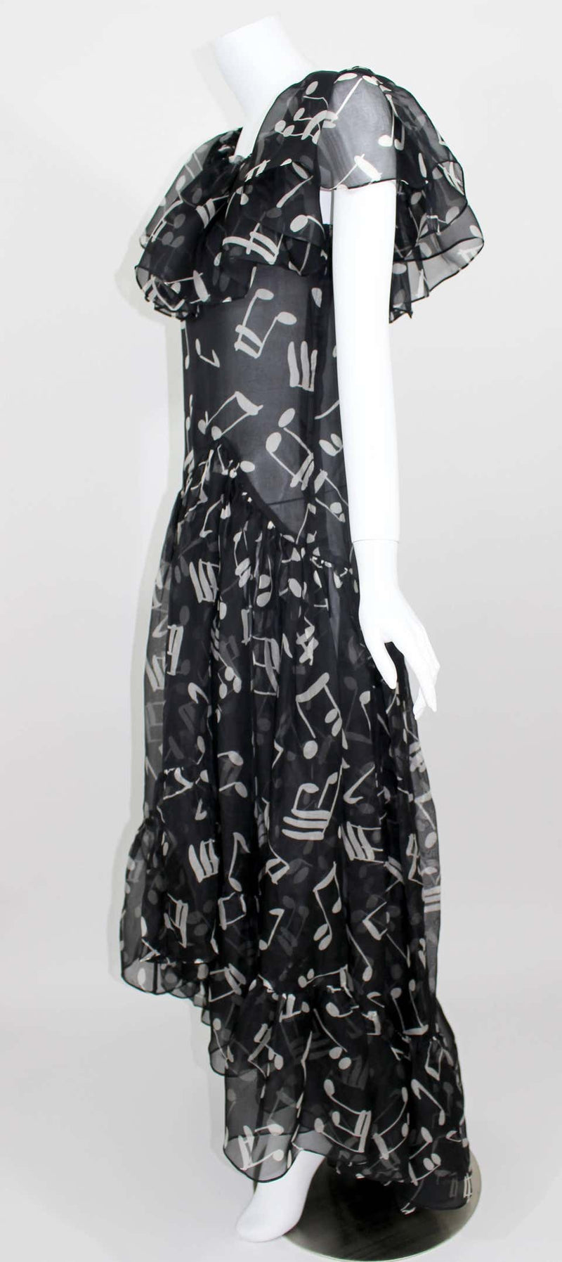 Yves Saint Laurent Documented Silk Black and White Music Note Dress, 1982