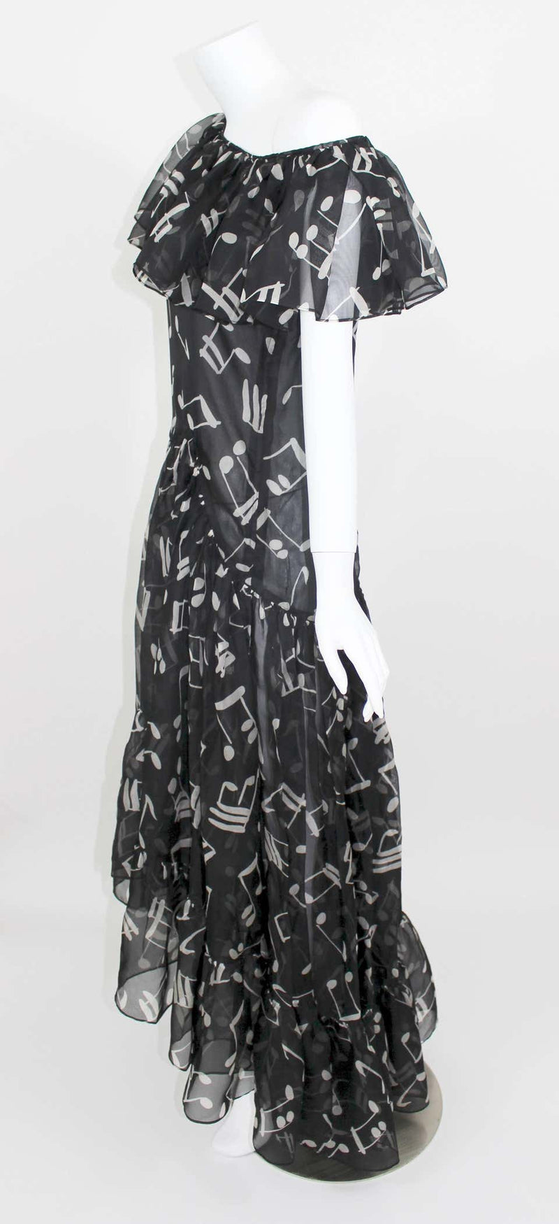 Yves Saint Laurent Documented Silk Black and White Music Note Dress, 1982