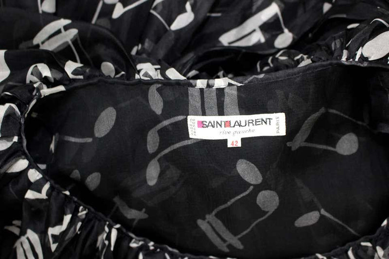 Yves Saint Laurent Documented Silk Black and White Music Note Dress, 1982