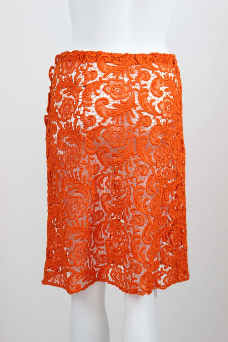 Fall 2008 Prada Orange Guipure Lace Skirt Runway Look #20