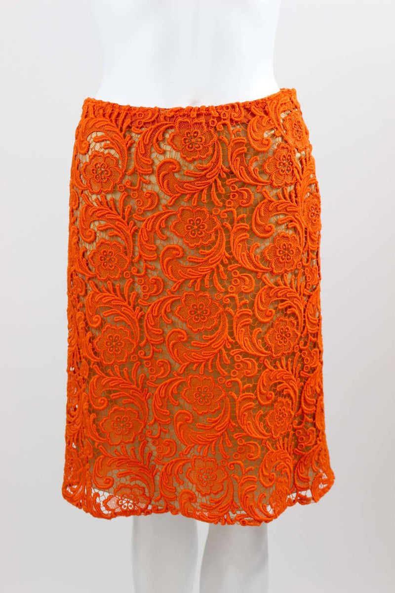 Fall 2008 Prada Orange Guipure Lace Skirt Runway Look #20