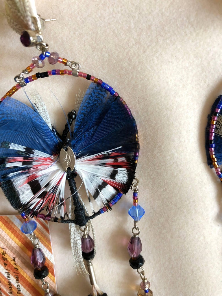 Valentino Resort Butterfly Dream Catcher Feather Shoulder Duster Earrings, 2016