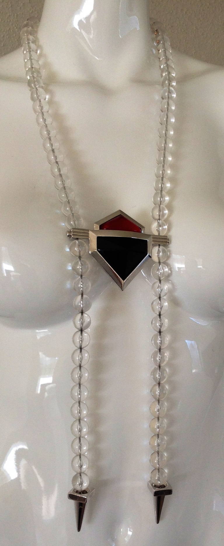 Vintage Yves Saint Laurent Large Lucite Bead and Geometric Glass Necklace YSL