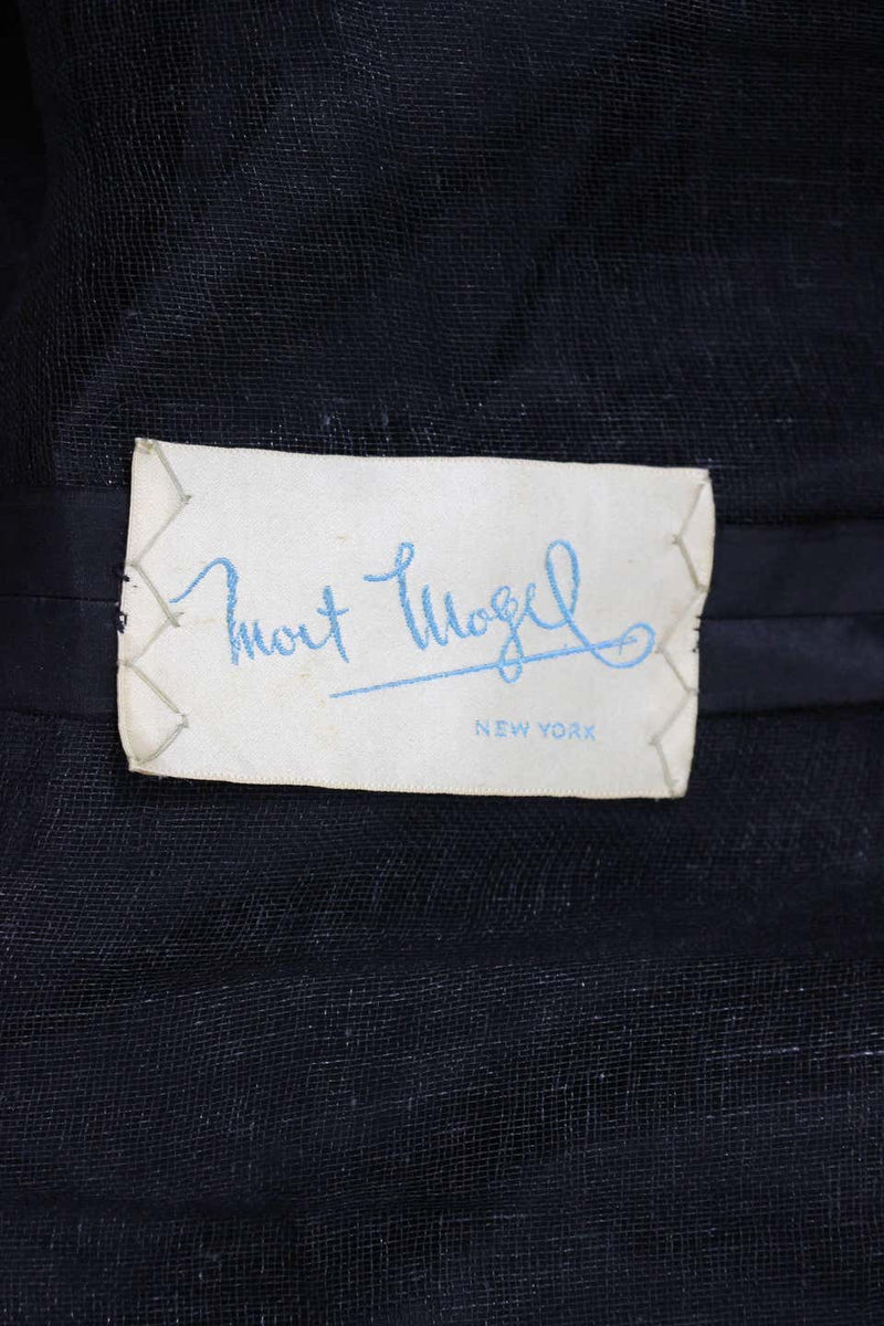 1950s Mort Mogel Black Lace & Charcoal Grey Net Full Skirt Cocktail / Party Dress