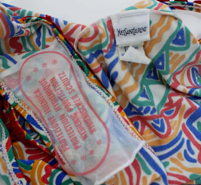1990s Yves Saint Laurent Colorful Print Ric Rac Trim Maillot Swimsuit w/ Tags