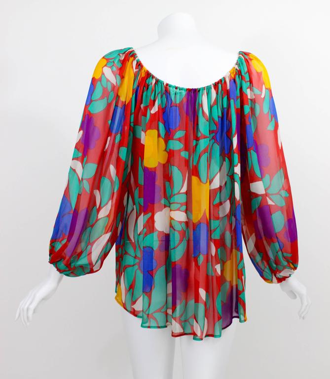 1979 Yves Saint Laurent Silk Floral Print Blouse Documented YSL