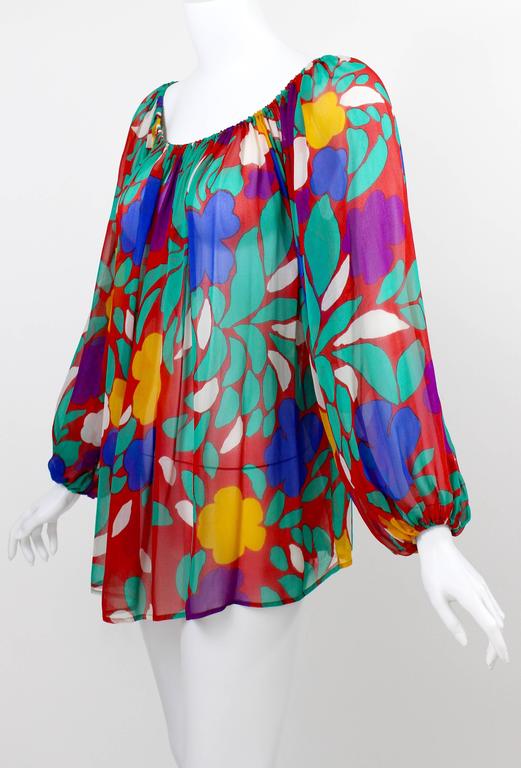 1979 Yves Saint Laurent Silk Floral Print Blouse Documented YSL