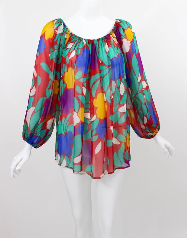 1979 Yves Saint Laurent Silk Floral Print Blouse Documented YSL