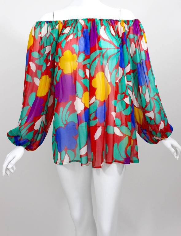 1979 Yves Saint Laurent Silk Floral Print Blouse Documented YSL