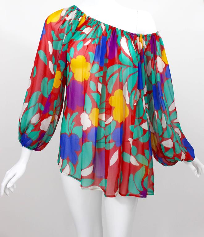 1979 Yves Saint Laurent Silk Floral Print Blouse Documented YSL