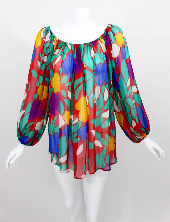 1979 Yves Saint Laurent Silk Floral Print Blouse Documented YSL