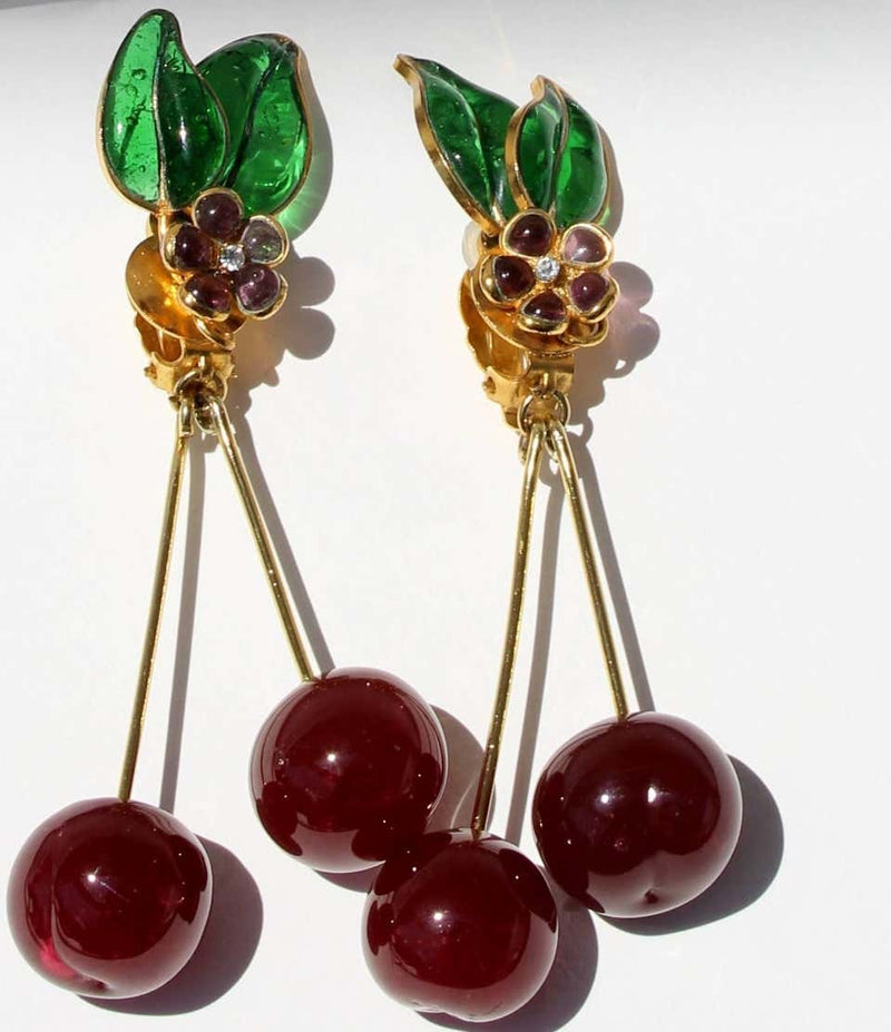 Vintage Chanel Gripoix Cherry Earrings
