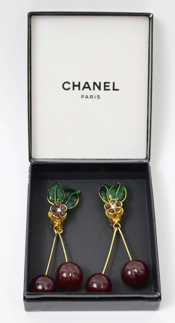 Vintage Chanel Gripoix Cherry Earrings
