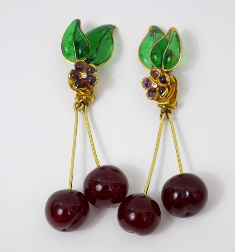Vintage Chanel Gripoix Cherry Earrings