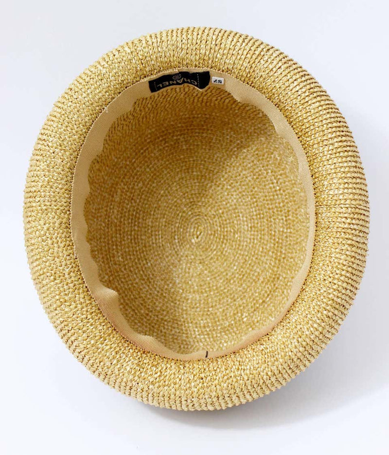 Vintage Chanel Tan and Black Grosgrain Ribbon Rolled Brim Hat