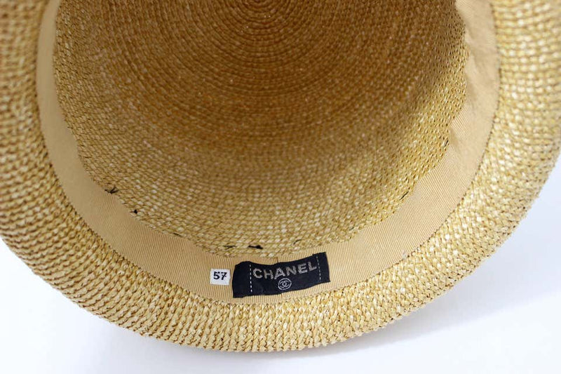 Vintage Chanel Tan and Black Grosgrain Ribbon Rolled Brim Hat