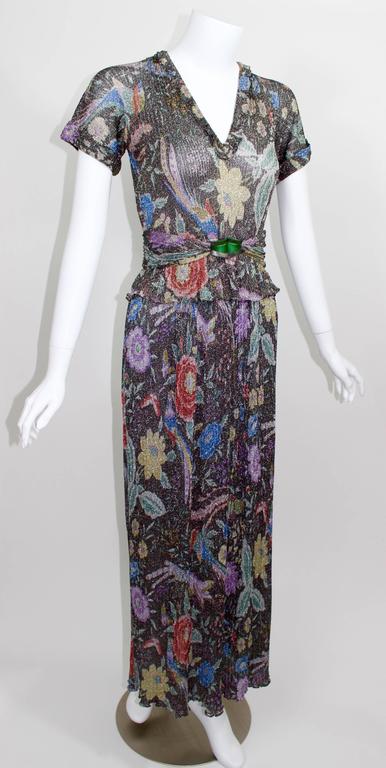 1970s Missoni Metallic Knit Floral & Bird Print Ensemble Rare Documented
