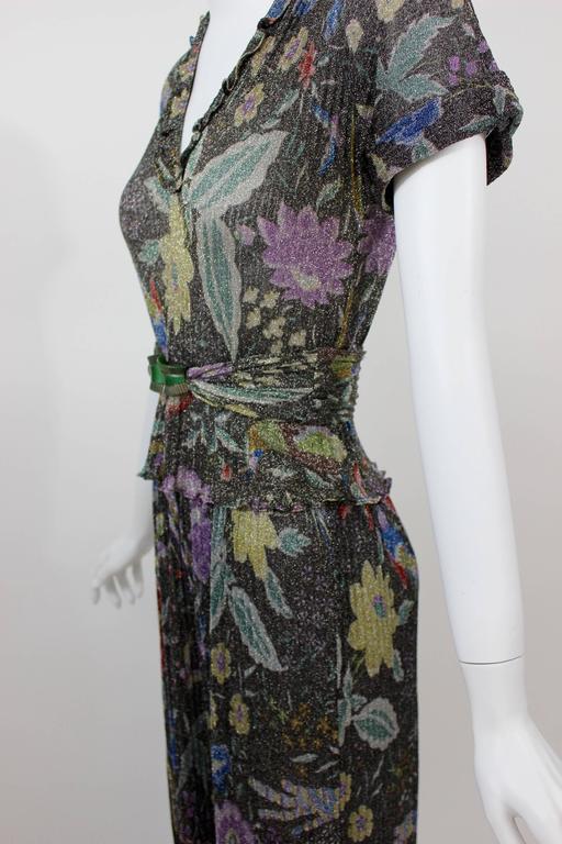 1970s Missoni Metallic Knit Floral & Bird Print Ensemble Rare Documented